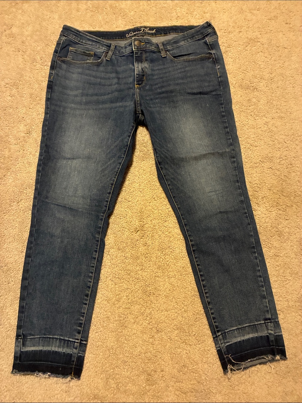 Universal Thread Dark Blue Ankle Skinny Jeans with Raw Hem